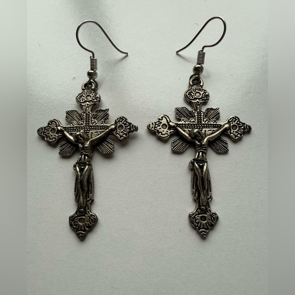 Elegant Silver Cross Earrings